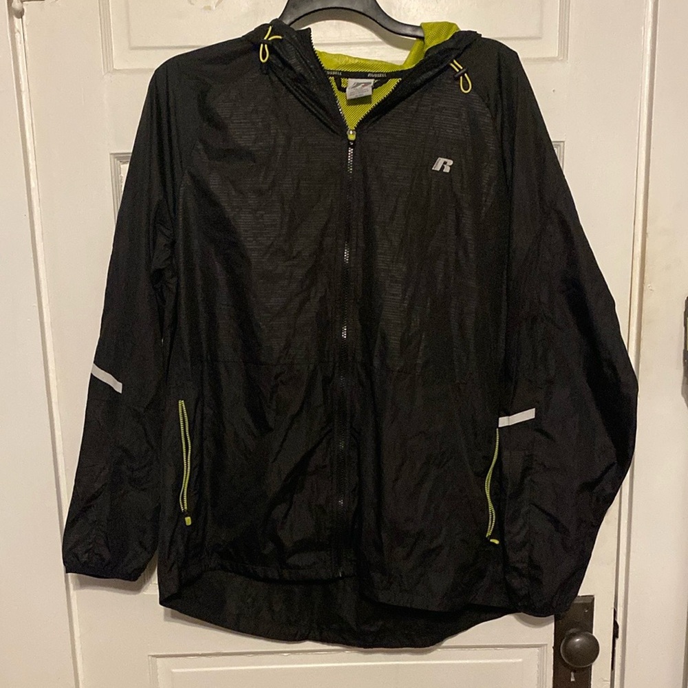 LIKE NEW Russell Athletic Black and Neon Green Windbreaker Sz. XL